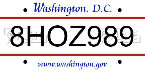 8HOZ989 District Of Columbia License Plate