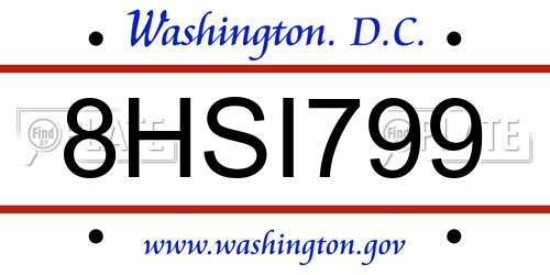 8HSI799 District Of Columbia License Plate