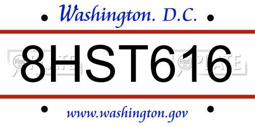 8HST616 District Of Columbia License Plate