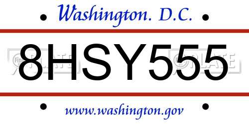 8HSY555 District Of Columbia License Plate