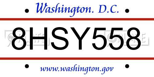 8HSY558 District Of Columbia License Plate
