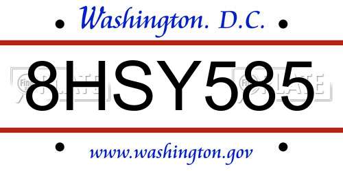 8HSY585 District Of Columbia License Plate