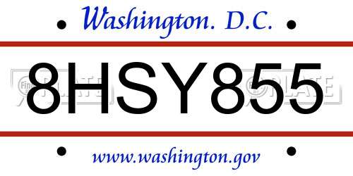 8HSY855 District Of Columbia License Plate