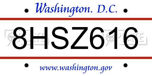8HSZ616 District Of Columbia License Plate