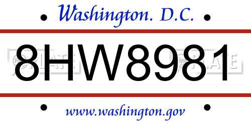 8HW8981 District Of Columbia License Plate