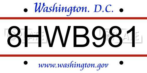 8HWB981 District Of Columbia License Plate