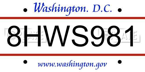 8HWS981 District Of Columbia License Plate