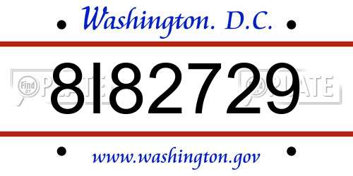 8I82729 District Of Columbia License Plate