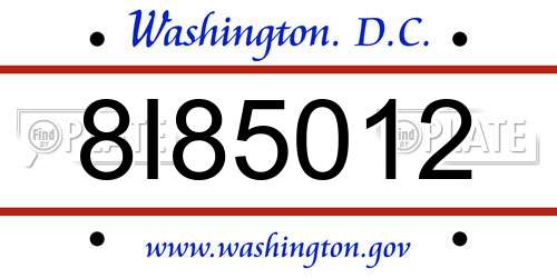 8I85012 District Of Columbia License Plate