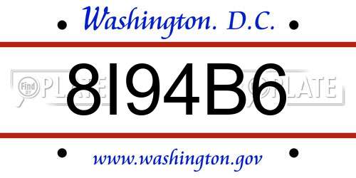 8I94B6 District Of Columbia License Plate