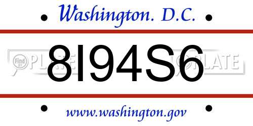 8I94S6 District Of Columbia License Plate