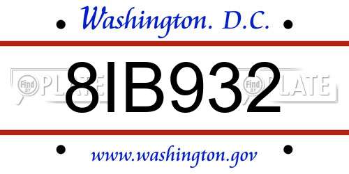 8IB932 District Of Columbia License Plate