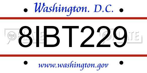 8IBT229 District Of Columbia License Plate