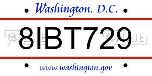 8IBT729 District Of Columbia License Plate