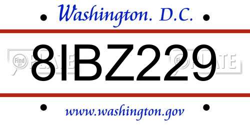 8IBZ229 District Of Columbia License Plate