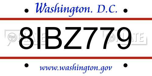 8IBZ779 District Of Columbia License Plate