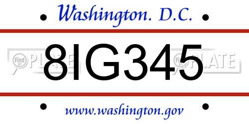 8IG345 District Of Columbia License Plate