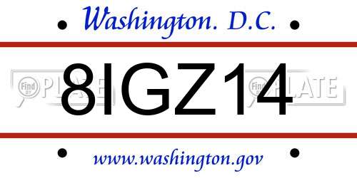 8IGZ14 District Of Columbia License Plate