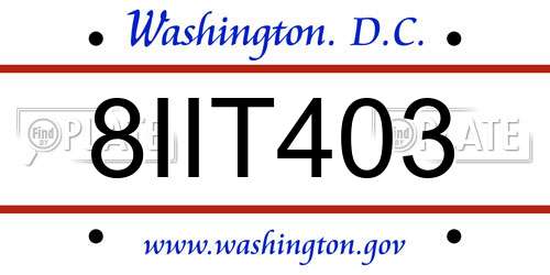 8IIT403 District Of Columbia License Plate