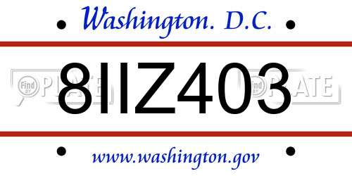 8IIZ403 District Of Columbia License Plate