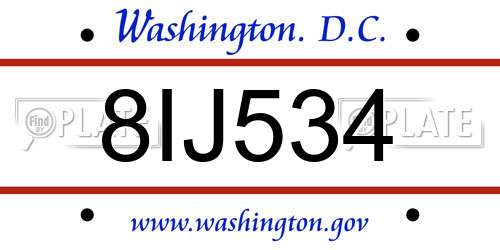 8IJ534 District Of Columbia License Plate
