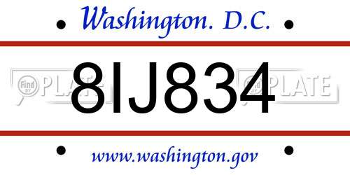 8IJ834 District Of Columbia License Plate