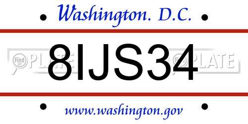8IJS34 District Of Columbia License Plate
