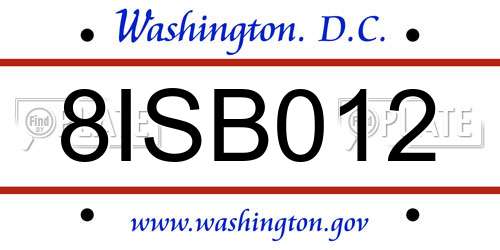 8ISB012 District Of Columbia License Plate