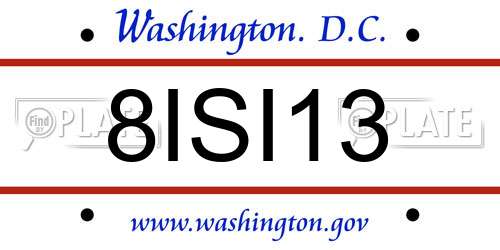 8ISI13 District Of Columbia License Plate
