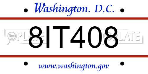 8IT408 District Of Columbia License Plate