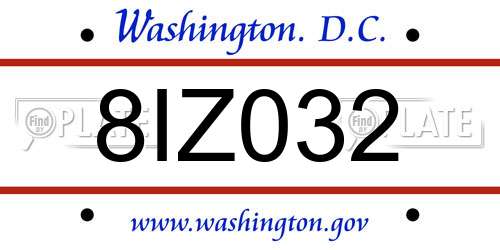 8IZ032 District Of Columbia License Plate