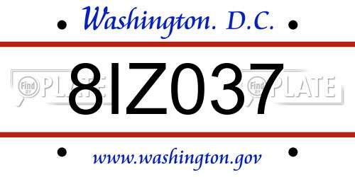 8IZ037 District Of Columbia License Plate