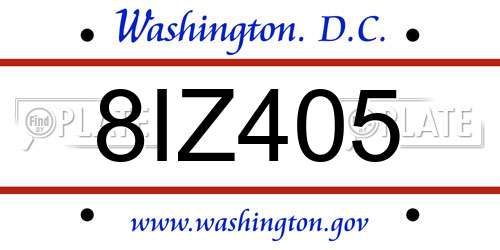8IZ405 District Of Columbia License Plate
