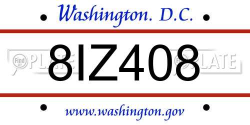 8IZ408 District Of Columbia License Plate