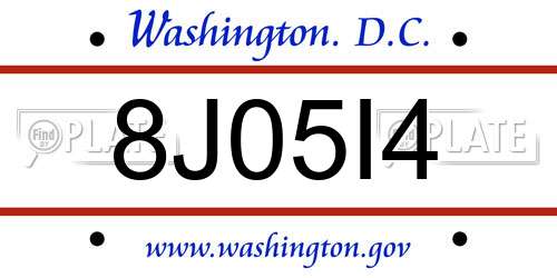 8J05I4 District Of Columbia License Plate