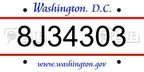 8J34303 District Of Columbia License Plate