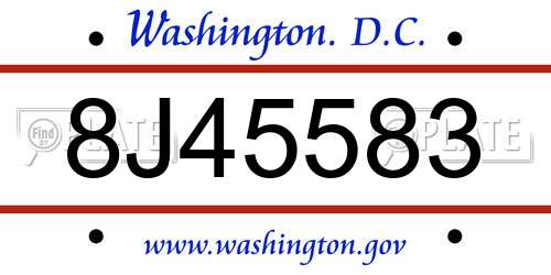 8J45583 District Of Columbia License Plate