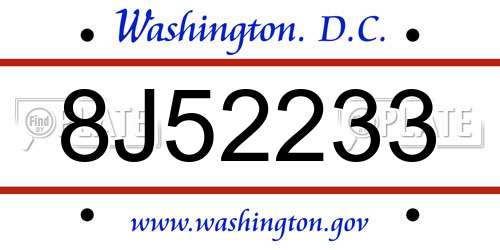 8J52233 District Of Columbia License Plate