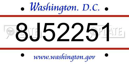 8J52251 District Of Columbia License Plate