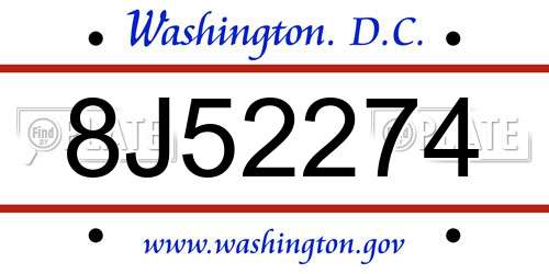 8J52274 District Of Columbia License Plate