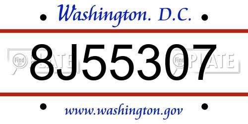 8J55307 District Of Columbia License Plate