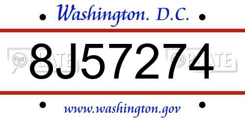 8J57274 District Of Columbia License Plate