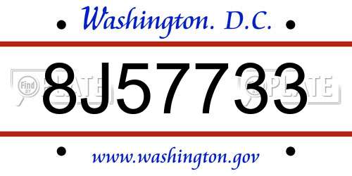 8J57733 District Of Columbia License Plate