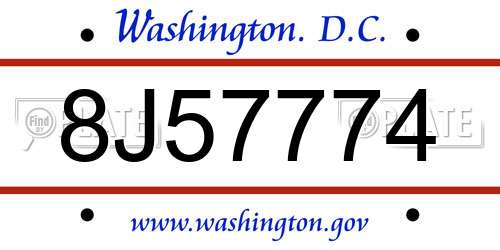 8J57774 District Of Columbia License Plate