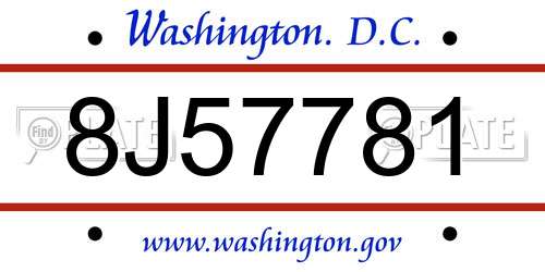 8J57781 District Of Columbia License Plate