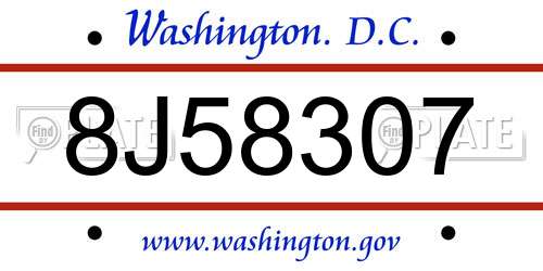 8J58307 District Of Columbia License Plate