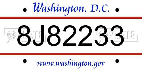 8J82233 District Of Columbia License Plate