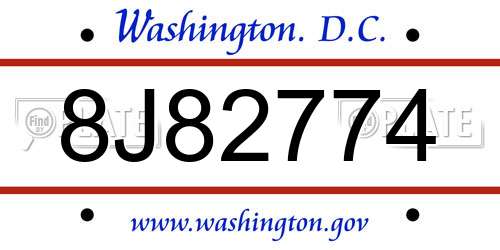 8J82774 District Of Columbia License Plate