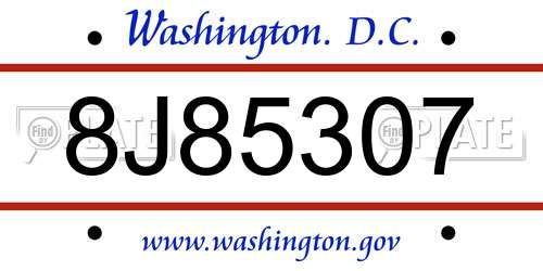 8J85307 District Of Columbia License Plate