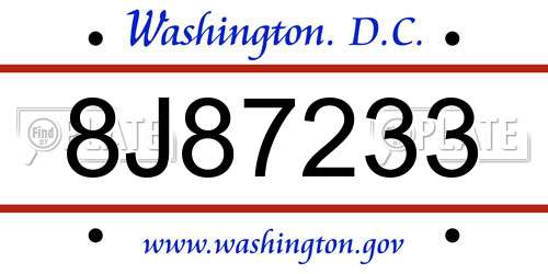 8J87233 District Of Columbia License Plate